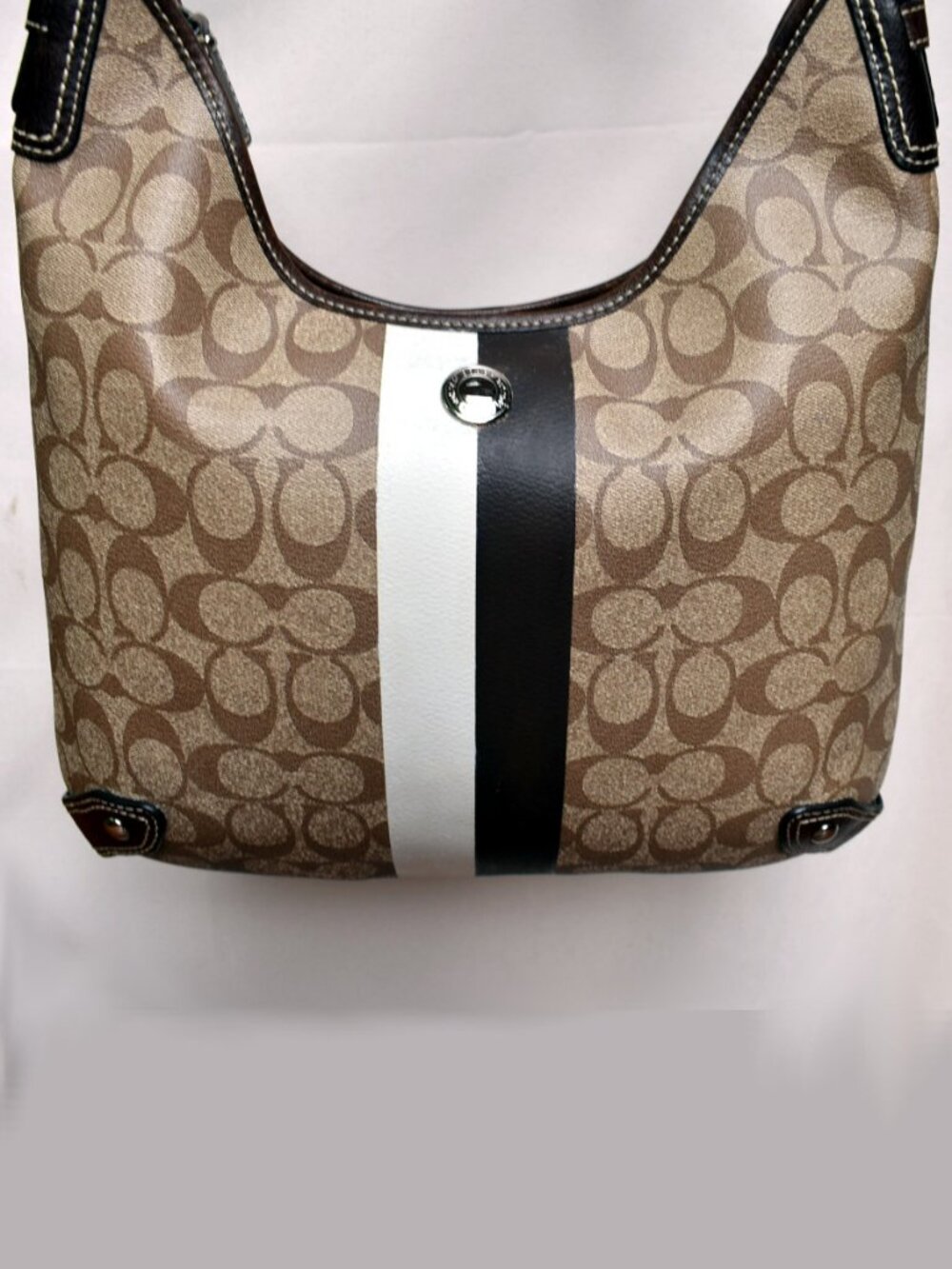 Coach Signature Stripe Chelsea Hobo Shoulder Bag F14476 Khaki Brown - Picture 4 of 13